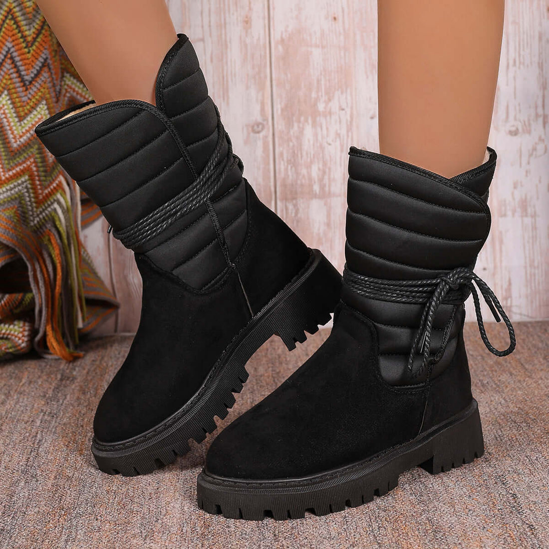 New Chunky Heel Mid-tube Snow Boots Winter Warm Fleece Boot With Lace-up Design Fashion Casual Shoes For Women