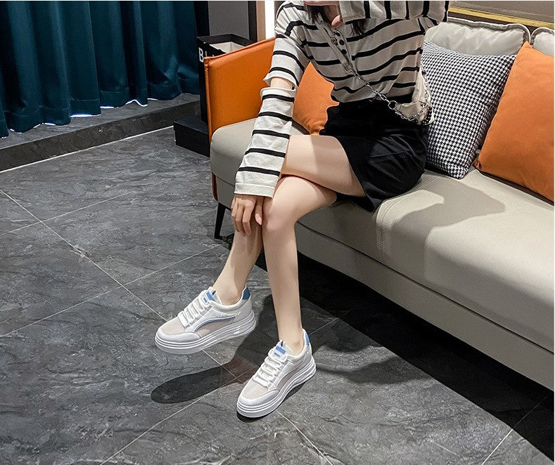 Women's Sports White Shoes Thick Sole Height Increasing Shoes