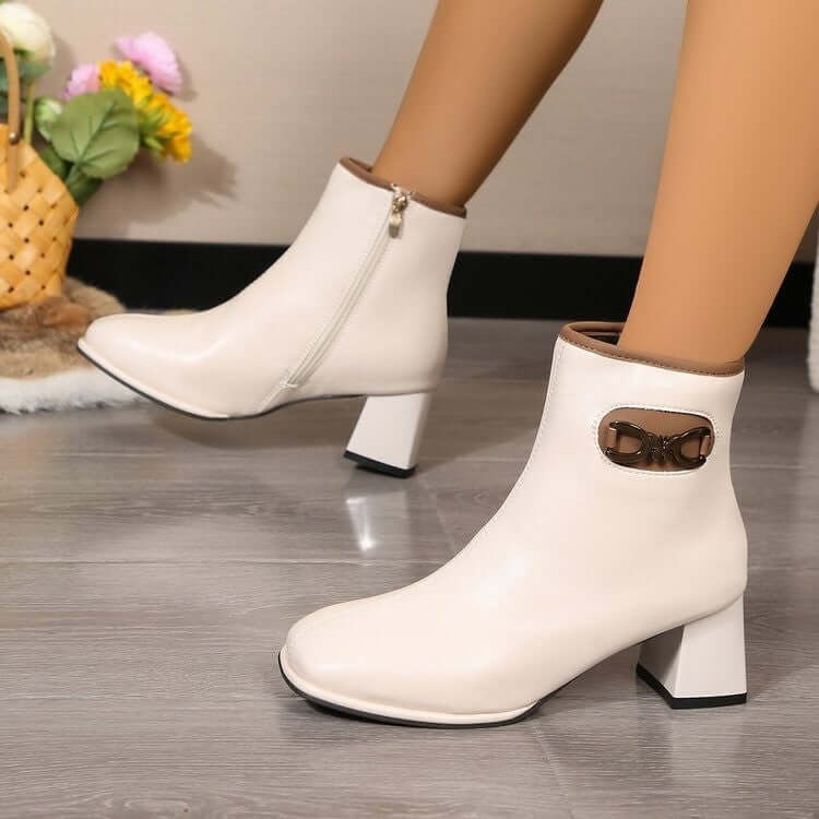 Casual All-match Plus Size Square Head Chunky Heel Martin Boots