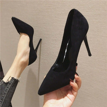 Black Suede High Heels Women's Stiletto Ceremonial Shoes