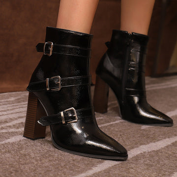 Belt Buckle Booties Thick High-heel Martin Boots