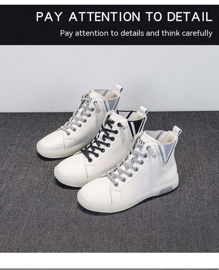 Women's Short Boots Fleece-lined White Shoes Soft Bottom Casual Flat