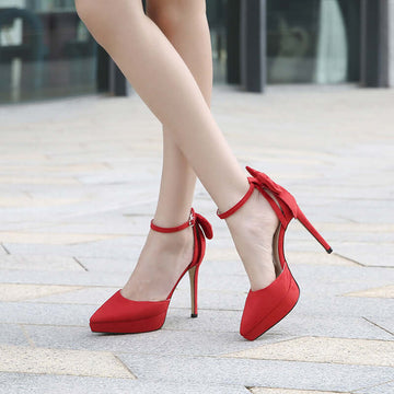 Women's Stiletto Heel Pointed Sandals With Hollow Bow High Heels