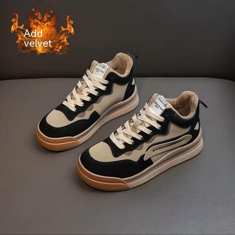 Flat-heeled Lace Up Low-top Shoes Deep Mouth Flat PU Board Shoes