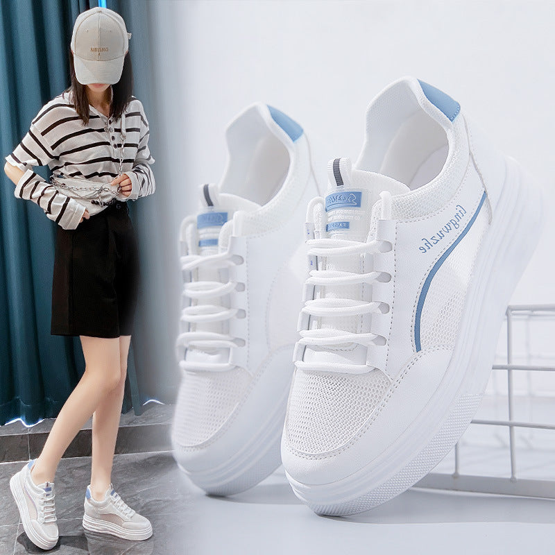 Women's Sports White Shoes Thick Sole Height Increasing Shoes